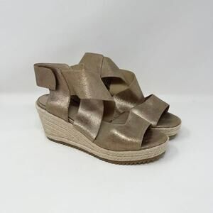 Eileen‎ Fisher Willow Wedge Sandals Womens 6 Gold Shimmer Suede Espadrille